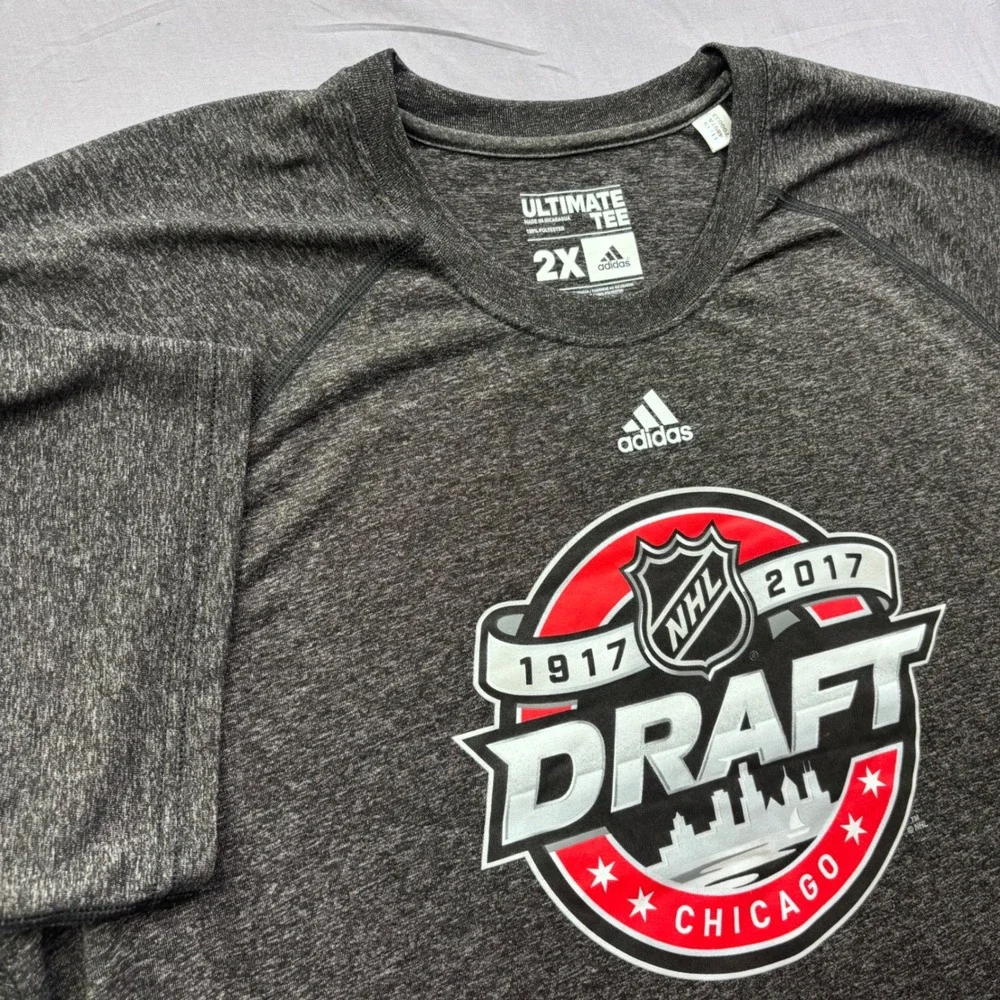 Adidas NHL 2017 Draft Chicago Mens 2X Ultimate Tee Climalite Grey Shirt